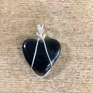 Clear Smoky Black Agate Heart Necklace Pendant